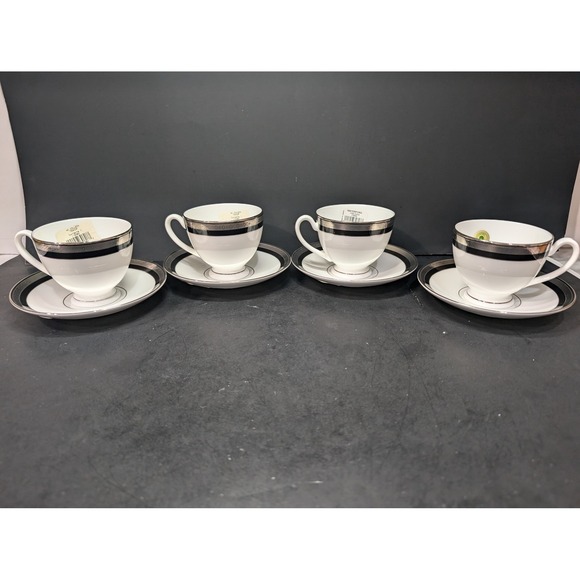 Waterford Fine Bone China Colleen Platinum Trim Tea & Saucers, Set Of 4, Tea Set - Picture 1 of 8